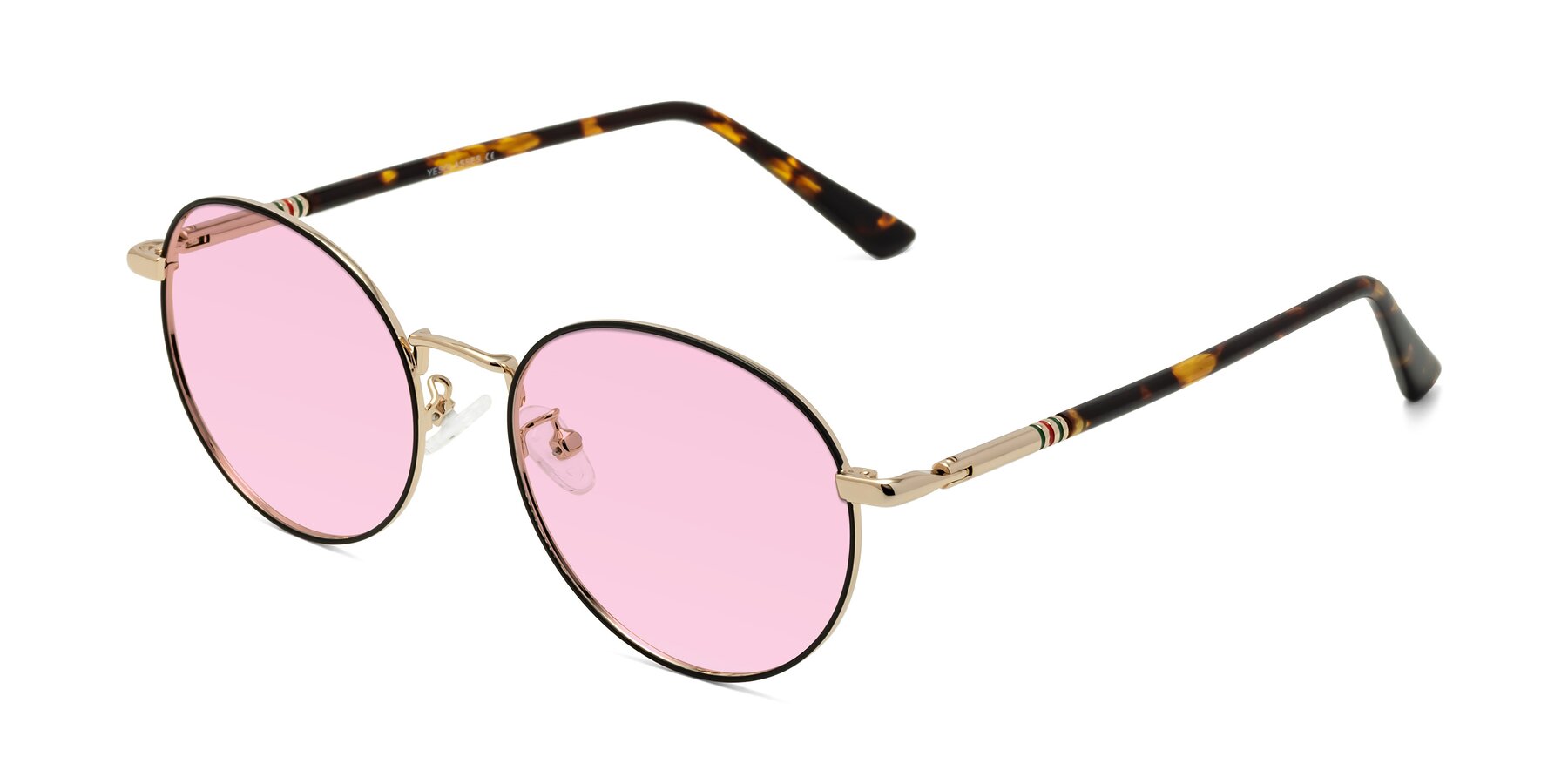 Angle of Talla in Charcoal Green-Rose Gold with Light Pink Tinted Lenses