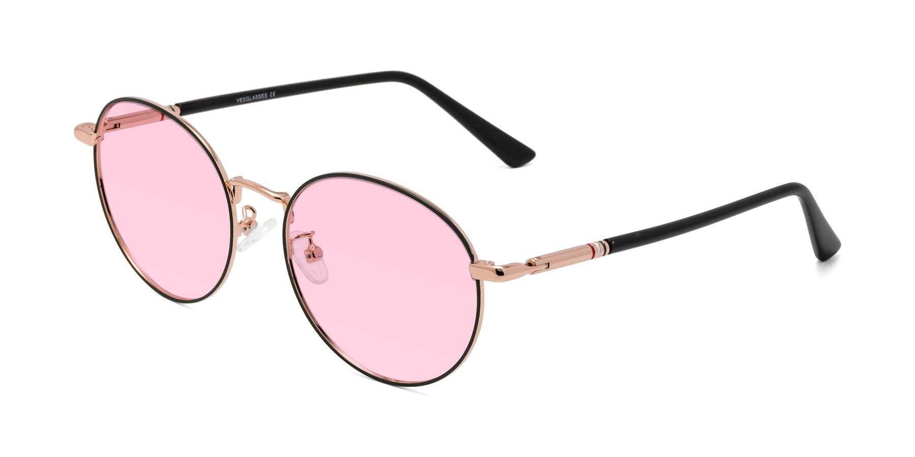 Angle of Talla in Charcoal Green-Rose Gold with Light Pink Tinted Lenses