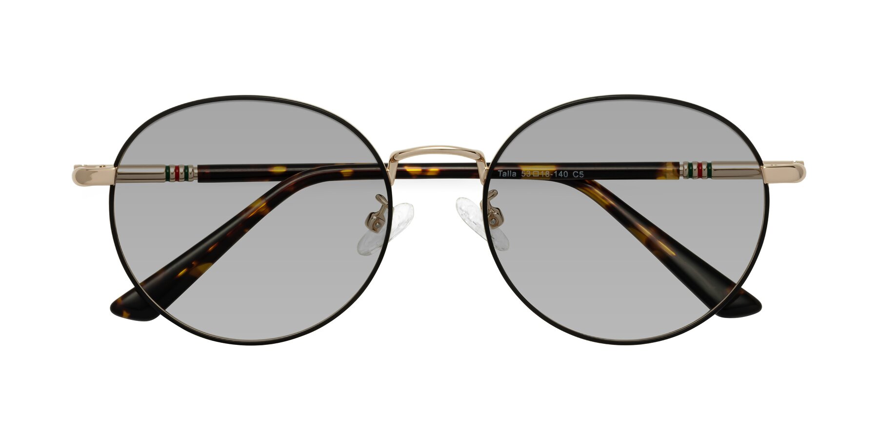 Folded Front of Talla in Charcoal Green-Rose Gold with Light Gray Tinted Lenses