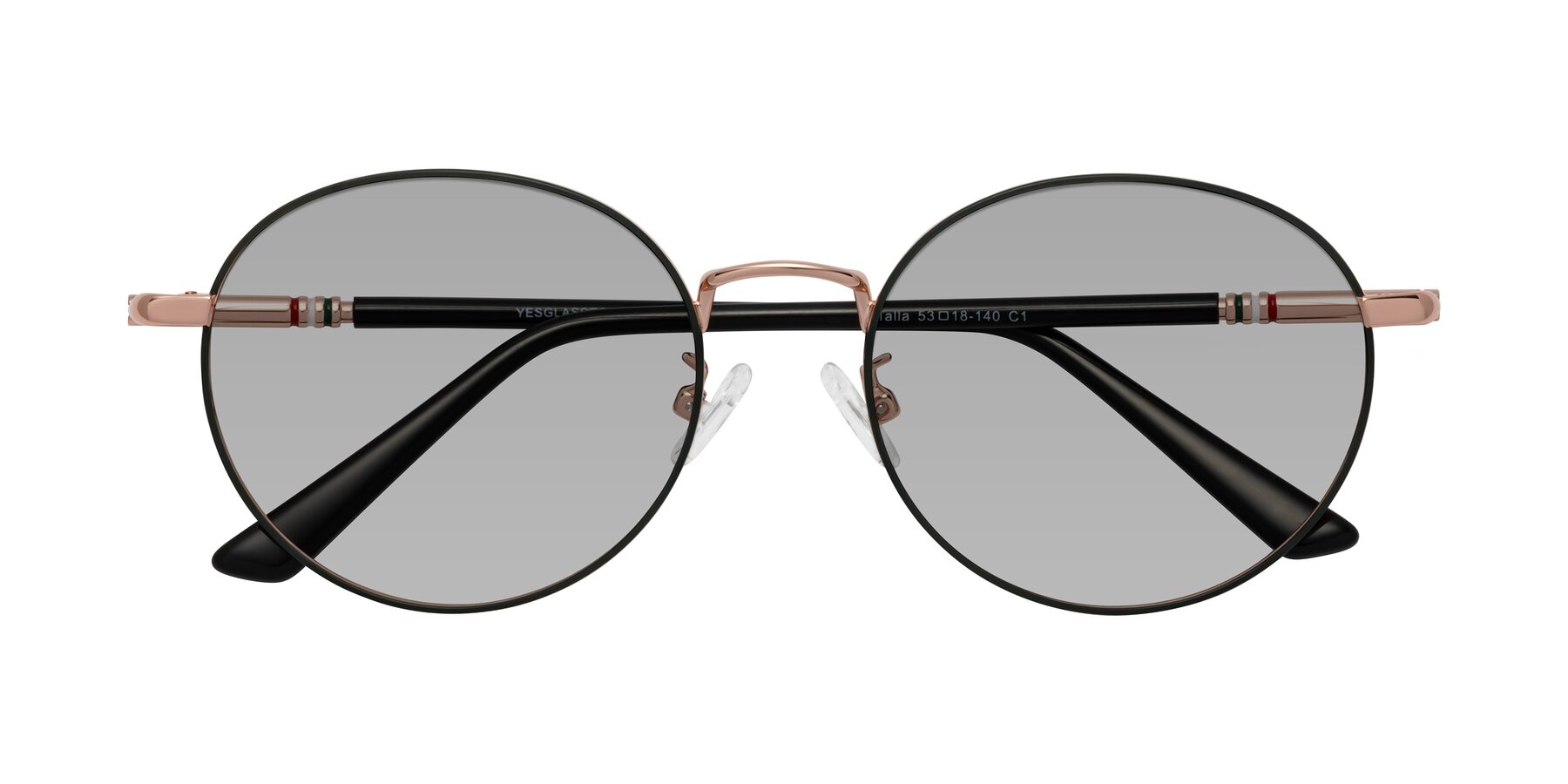 Folded Front of Talla in Charcoal Green-Rose Gold with Light Gray Tinted Lenses