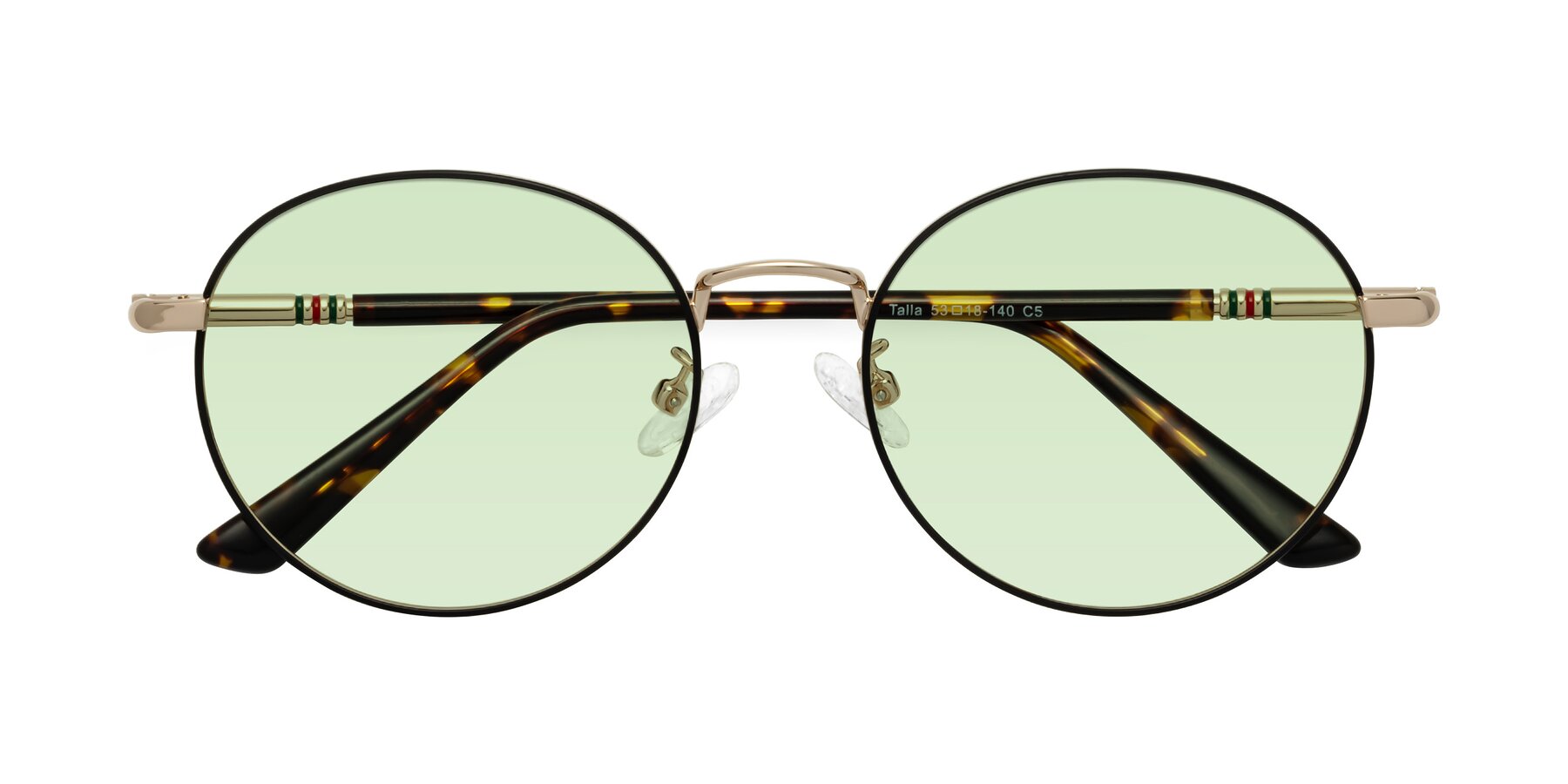 Folded Front of Talla in Charcoal Green-Rose Gold with Light Green Tinted Lenses