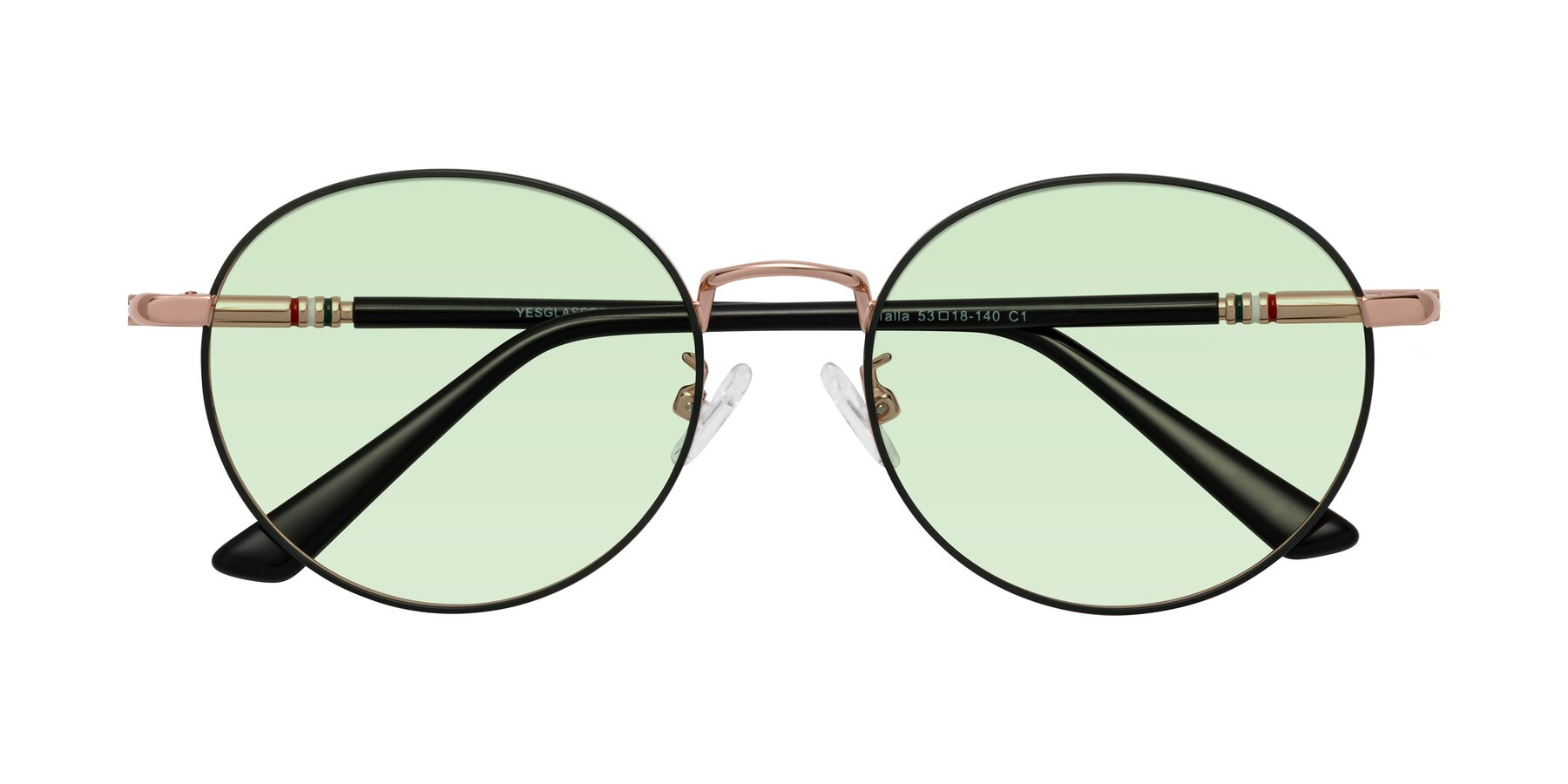 Folded Front of Talla in Charcoal Green-Rose Gold with Light Green Tinted Lenses