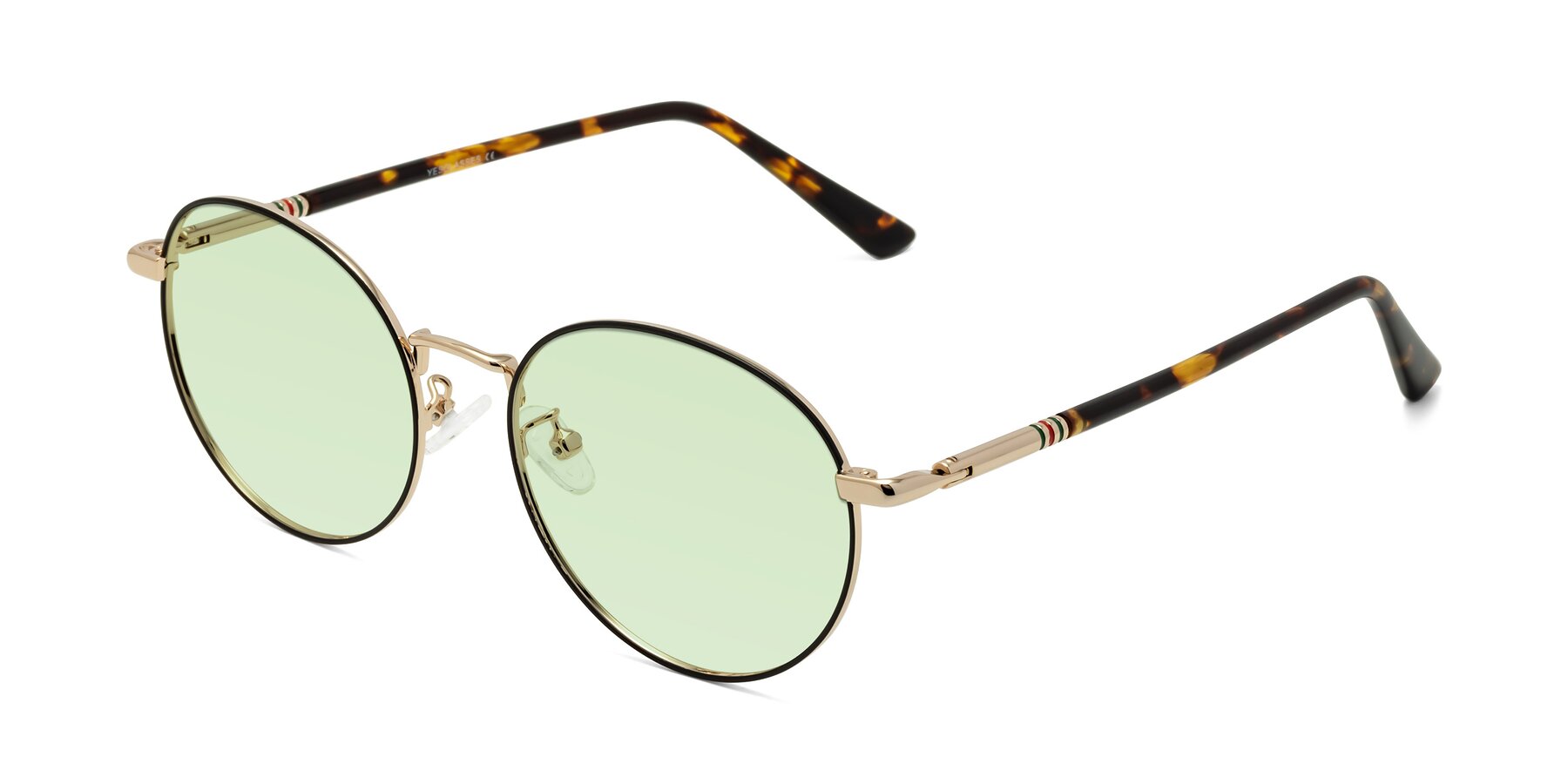 Angle of Talla in Charcoal Green-Rose Gold with Light Green Tinted Lenses