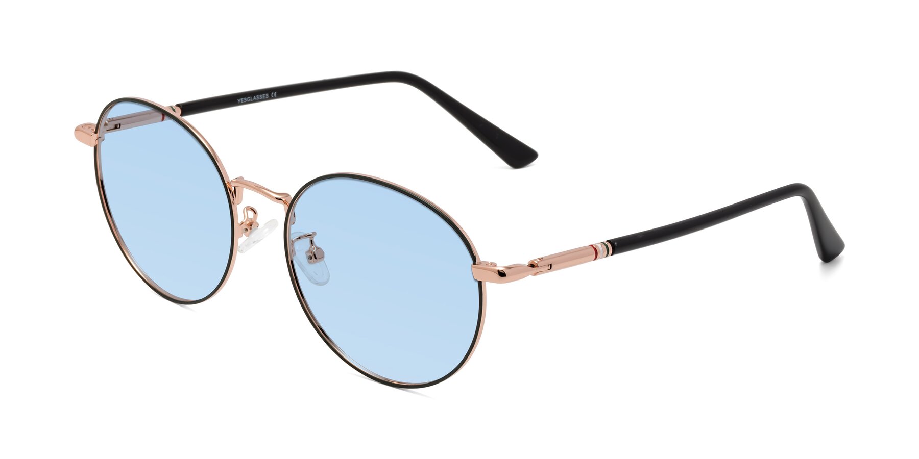 Angle of Talla in Charcoal Green-Rose Gold with Light Blue Tinted Lenses