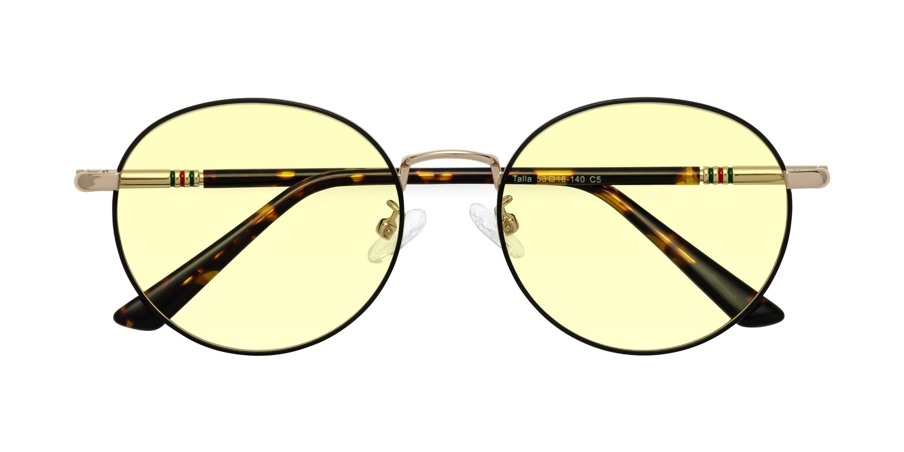 Folded Front of Talla in Charcoal Green-Rose Gold with Light Yellow Tinted Lenses