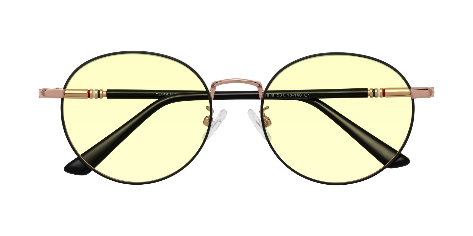 Folded Front of Talla in Charcoal Green-Rose Gold with Light Yellow Tinted Lenses