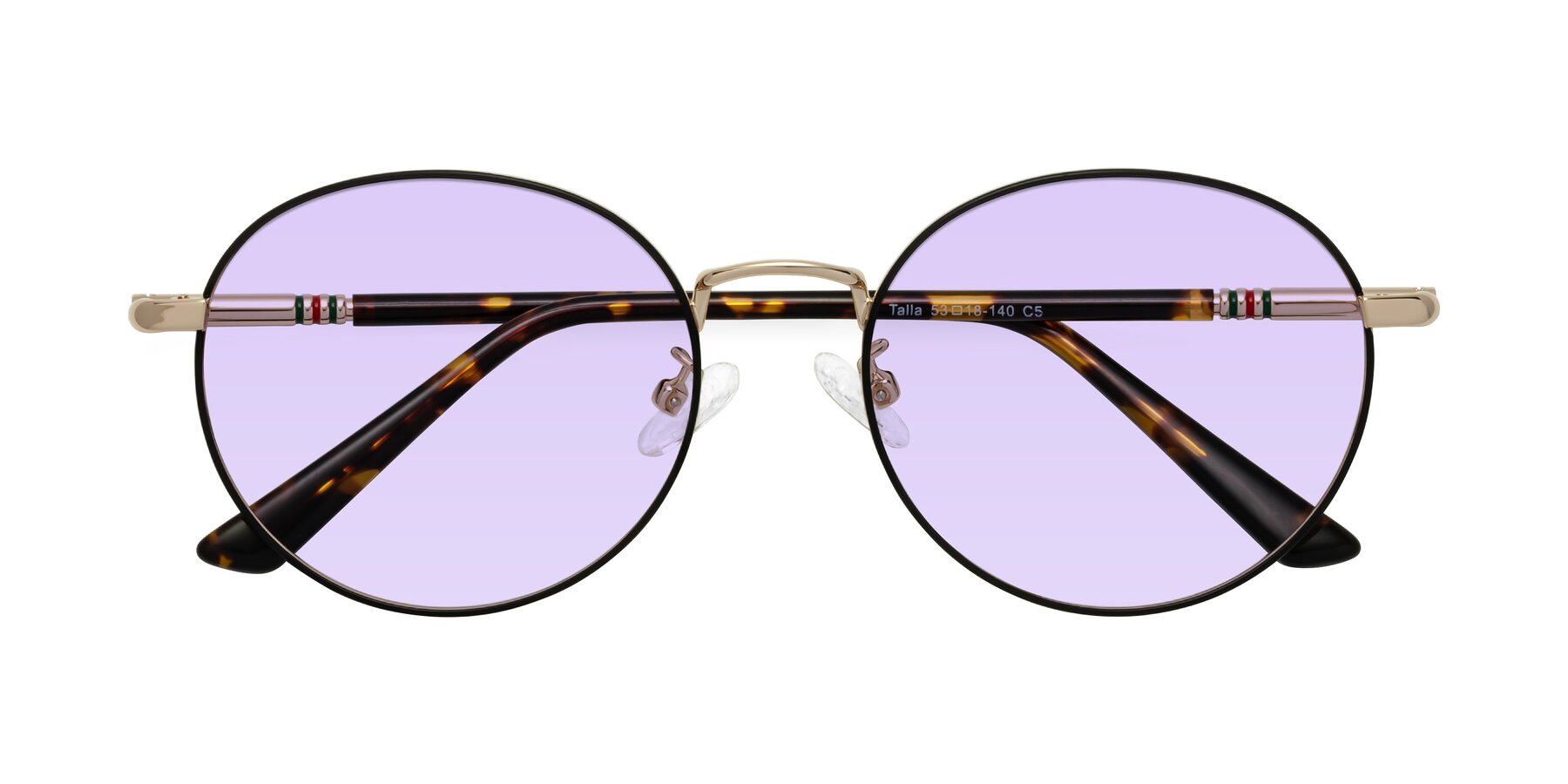 Folded Front of Talla in Charcoal Green-Rose Gold with Light Purple Tinted Lenses