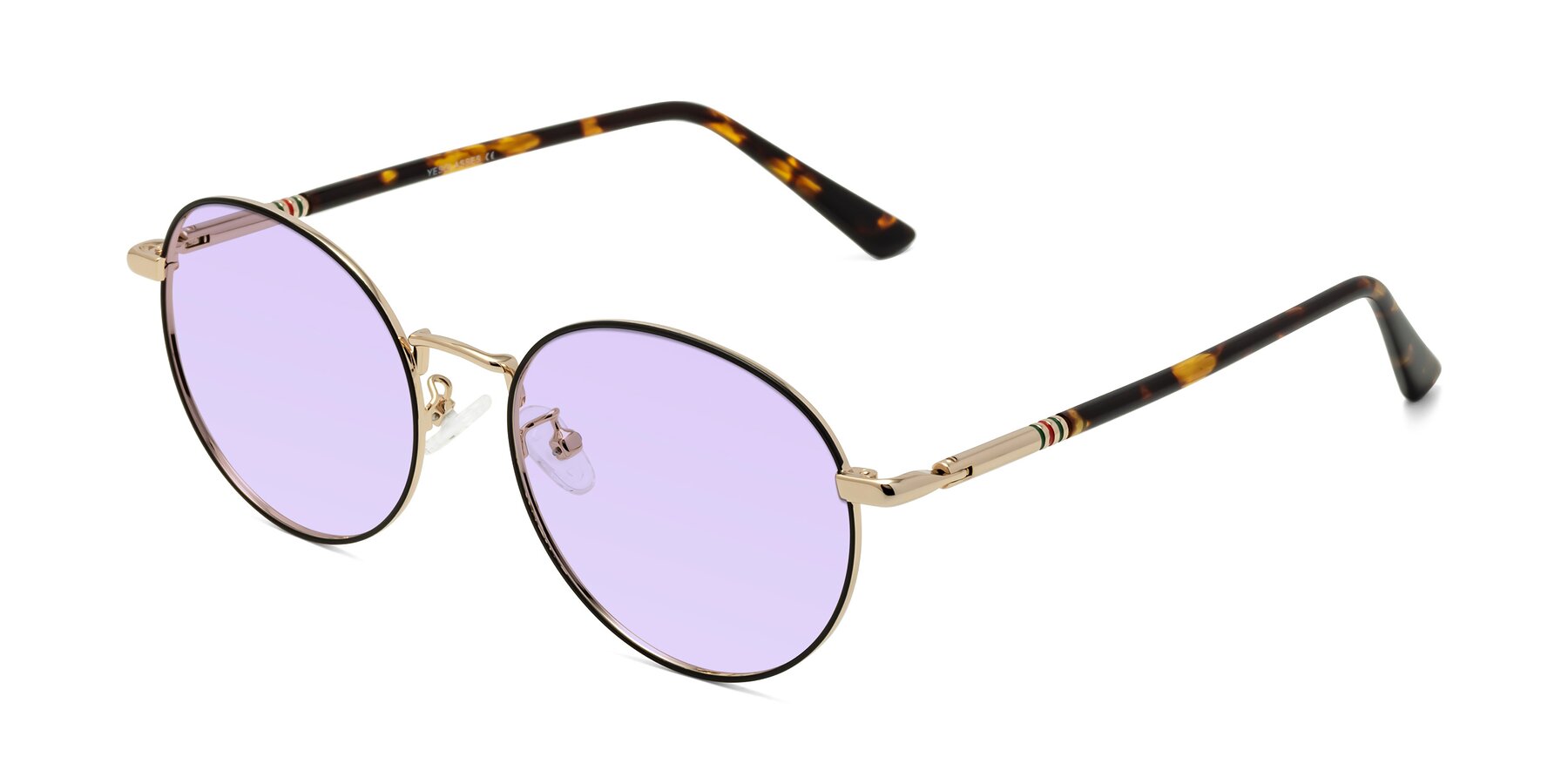 Angle of Talla in Charcoal Green-Rose Gold with Light Purple Tinted Lenses