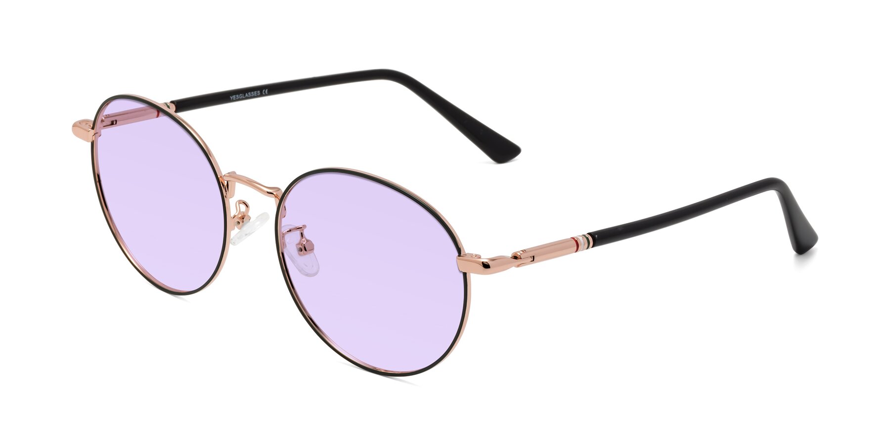 Angle of Talla in Charcoal Green-Rose Gold with Light Purple Tinted Lenses