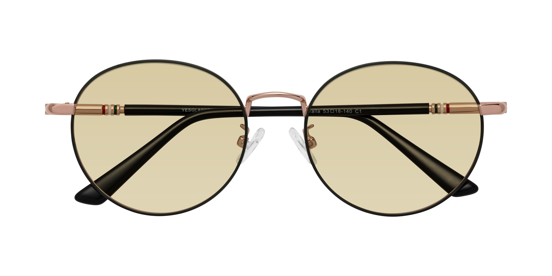 Folded Front of Talla in Charcoal Green-Rose Gold with Light Champagne Tinted Lenses