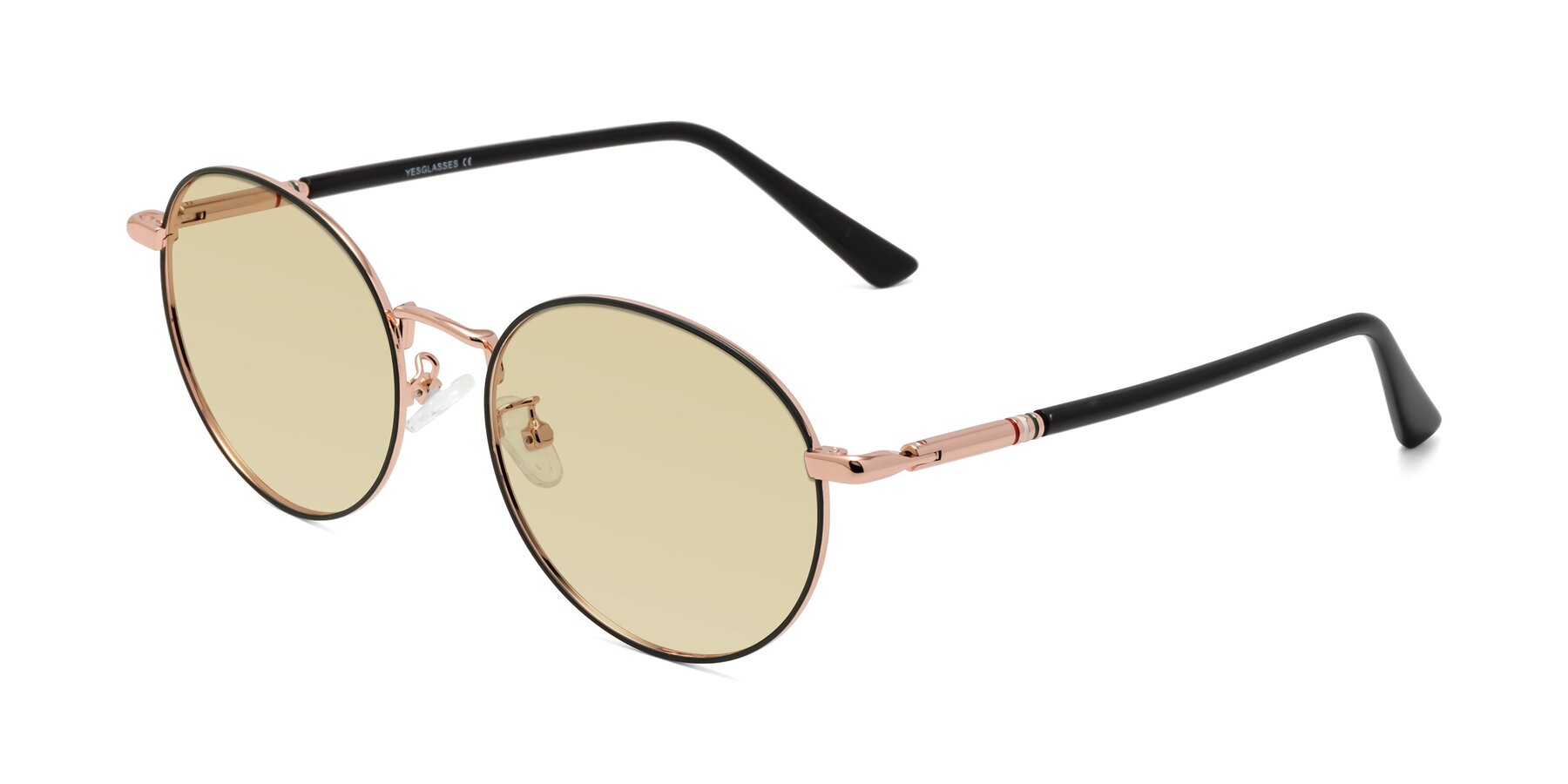 Angle of Talla in Charcoal Green-Rose Gold with Light Champagne Tinted Lenses