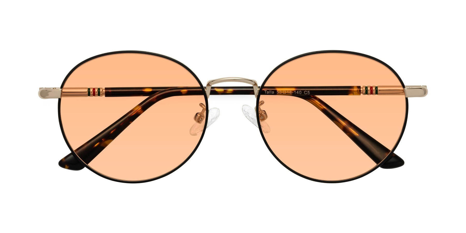 Folded Front of Talla in Charcoal Green-Rose Gold with Light Orange Tinted Lenses