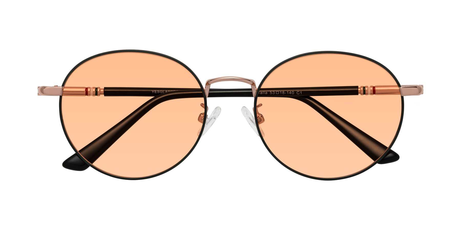 Folded Front of Talla in Charcoal Green-Rose Gold with Light Orange Tinted Lenses