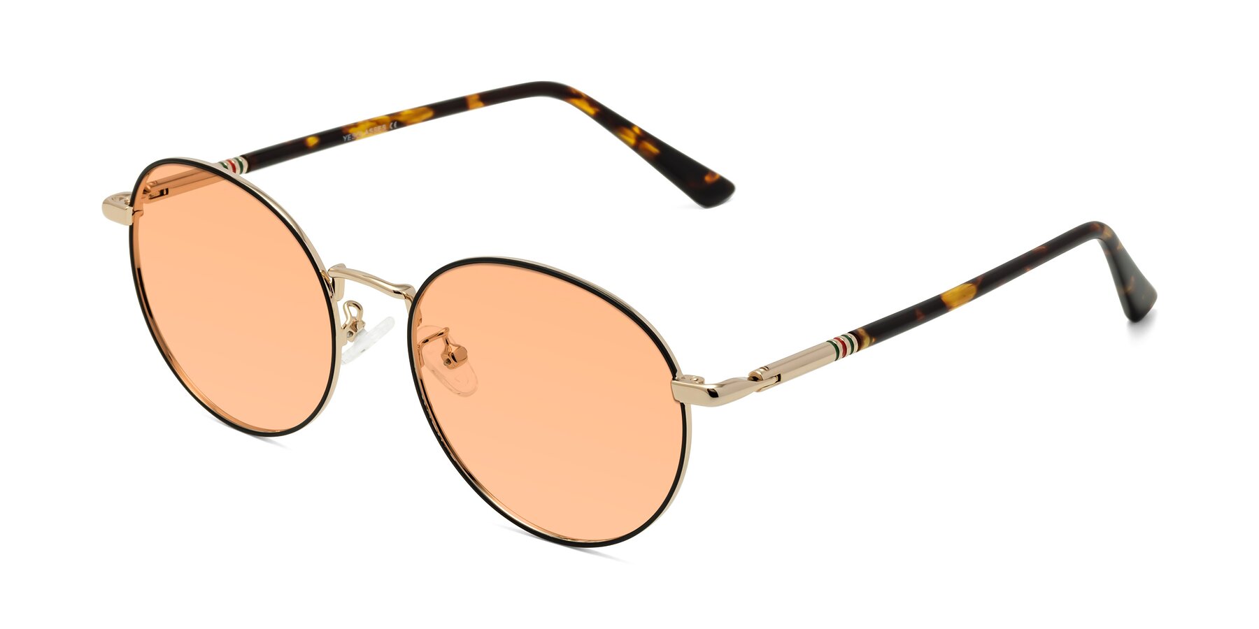 Angle of Talla in Charcoal Green-Rose Gold with Light Orange Tinted Lenses