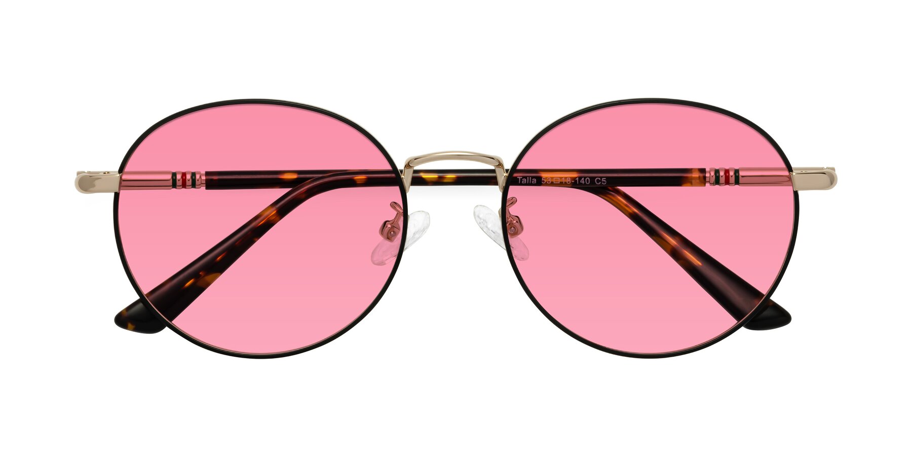 Folded Front of Talla in Charcoal Green-Rose Gold with Pink Tinted Lenses