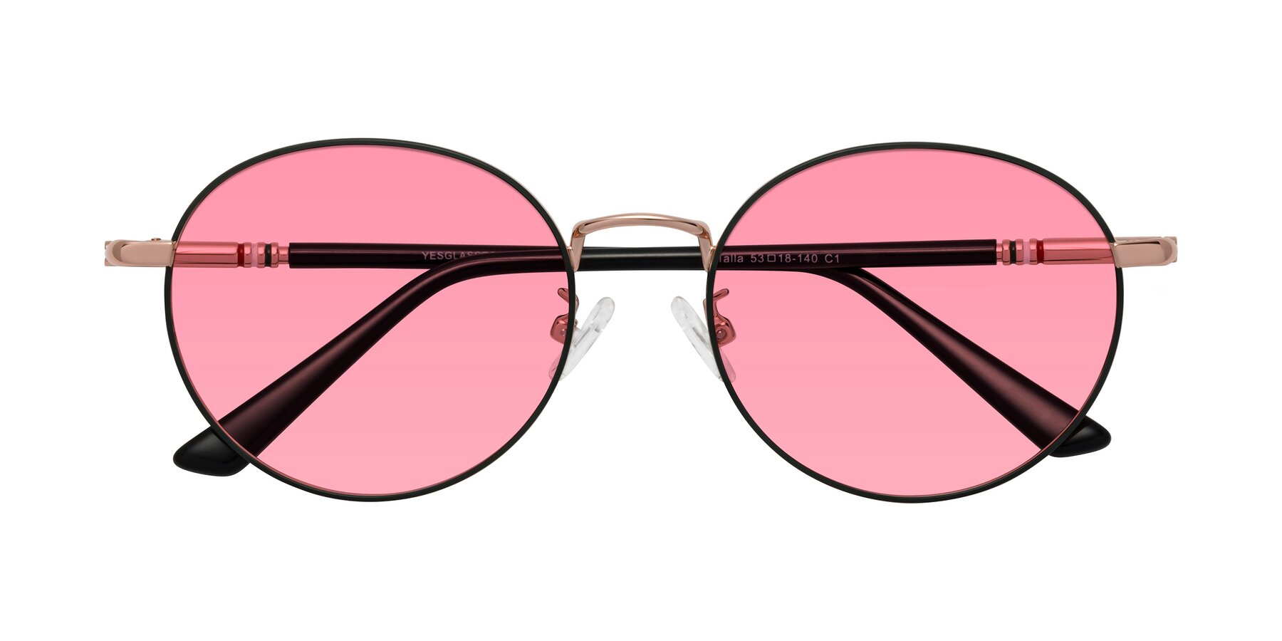 Folded Front of Talla in Charcoal Green-Rose Gold with Pink Tinted Lenses