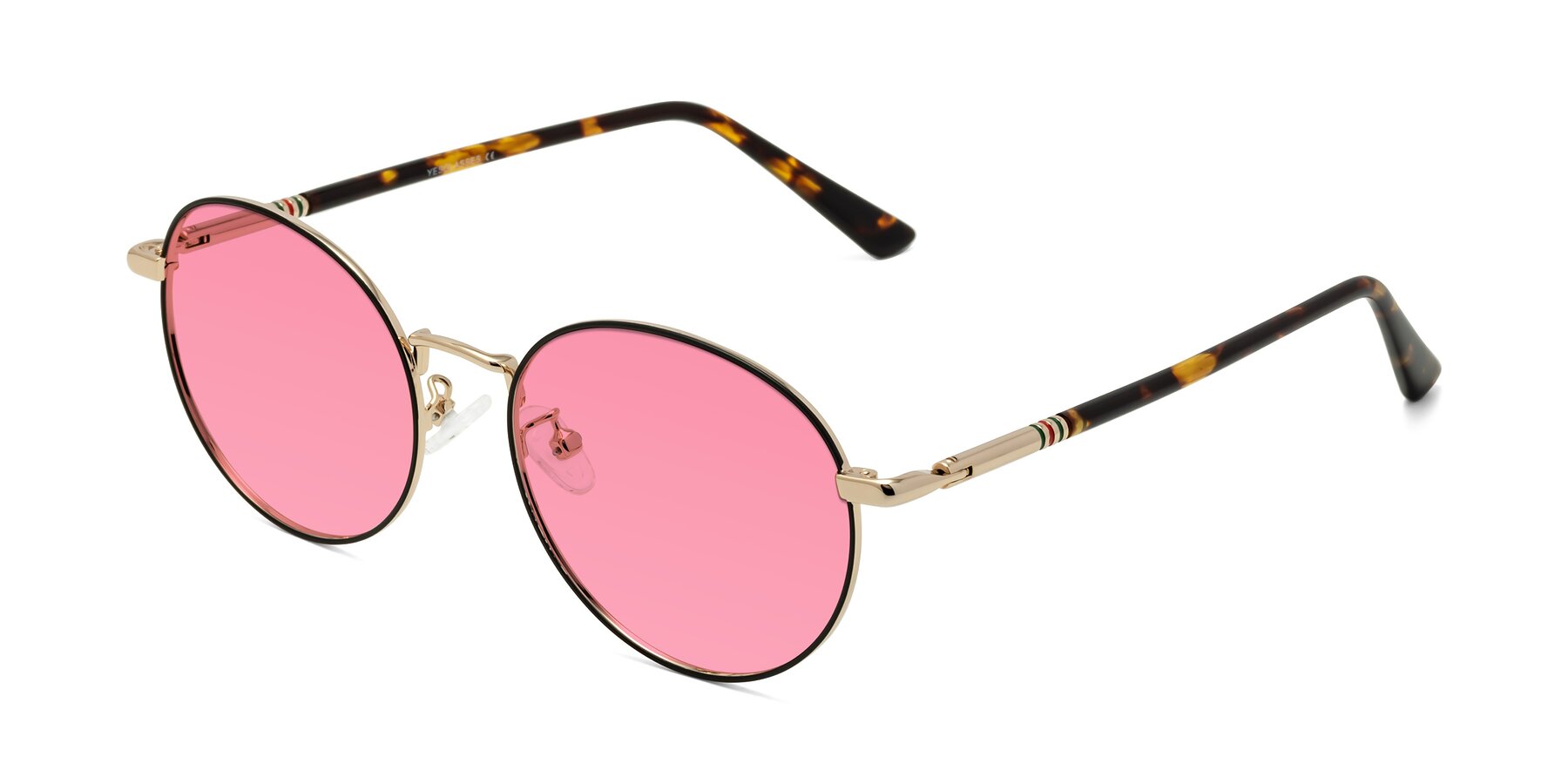 Angle of Talla in Charcoal Green-Rose Gold with Pink Tinted Lenses