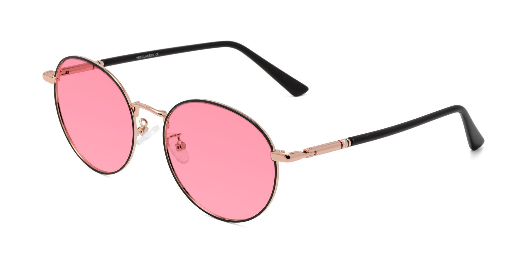 Angle of Talla in Charcoal Green-Rose Gold with Pink Tinted Lenses