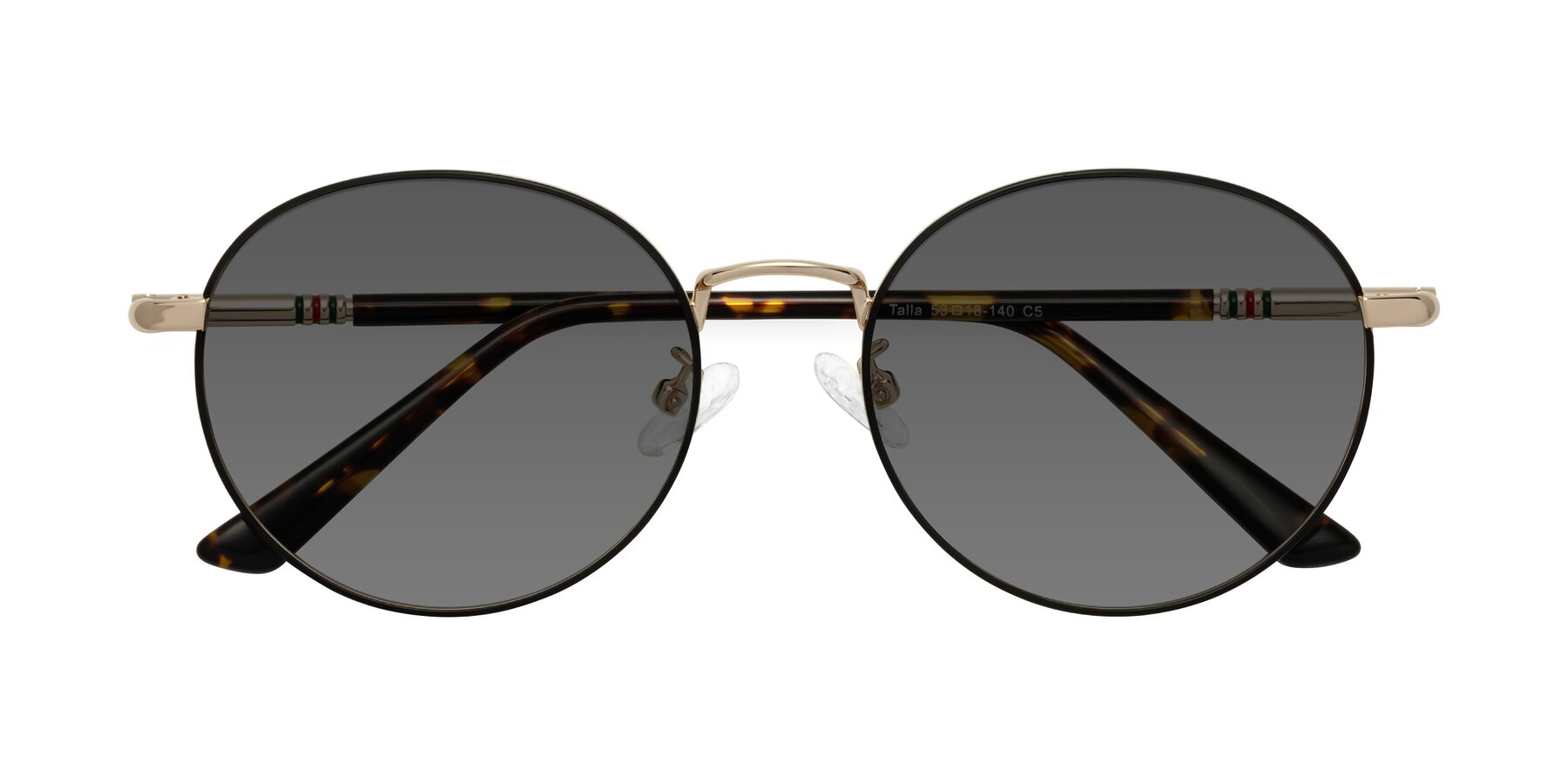 Folded Front of Talla in Charcoal Green-Rose Gold with Medium Gray Tinted Lenses