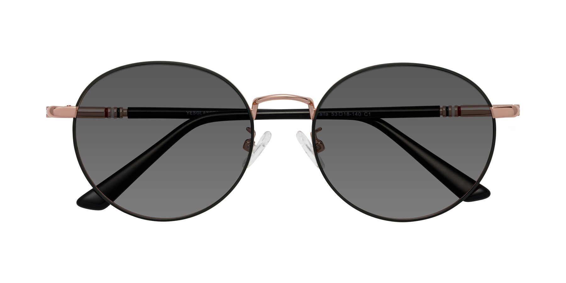 Folded Front of Talla in Charcoal Green-Rose Gold with Medium Gray Tinted Lenses