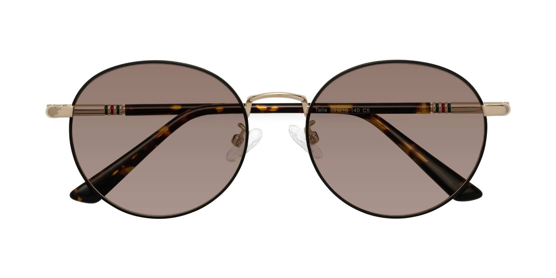 Folded Front of Talla in Charcoal Green-Rose Gold with Medium Brown Tinted Lenses