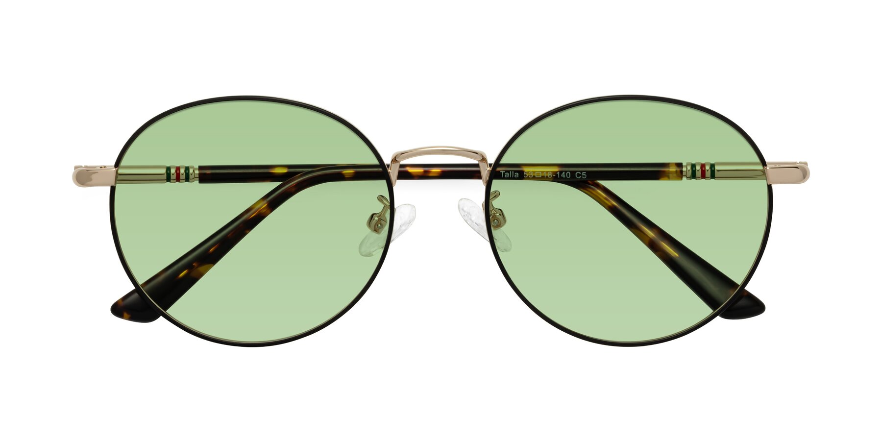 Folded Front of Talla in Charcoal Green-Rose Gold with Medium Green Tinted Lenses