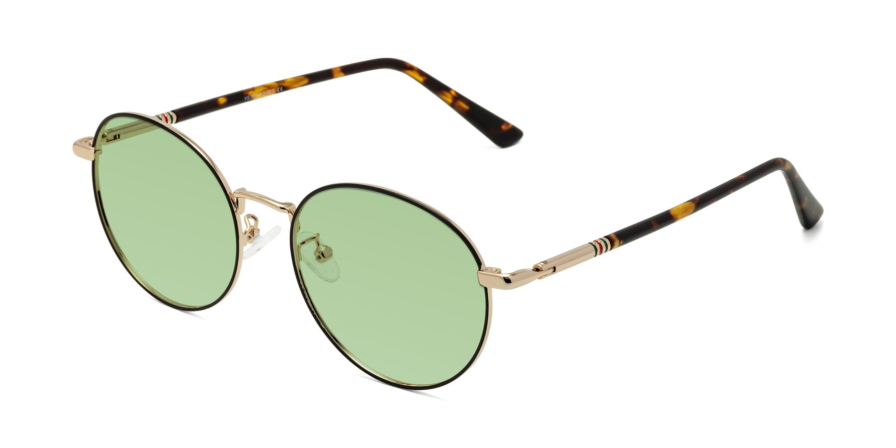 Angle of Talla in Charcoal Green-Rose Gold with Medium Green Tinted Lenses