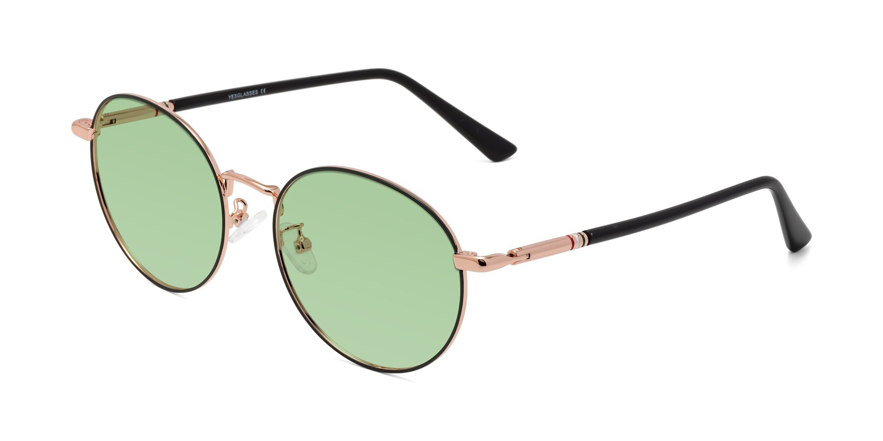 Angle of Talla in Charcoal Green-Rose Gold with Medium Green Tinted Lenses