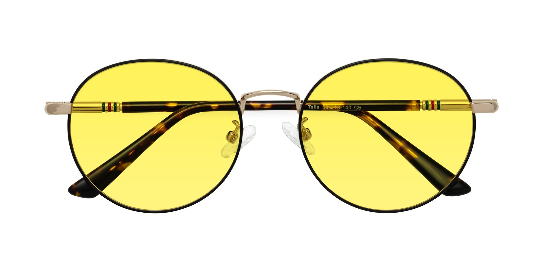 Folded Front of Talla in Charcoal Green-Rose Gold with Medium Yellow Tinted Lenses