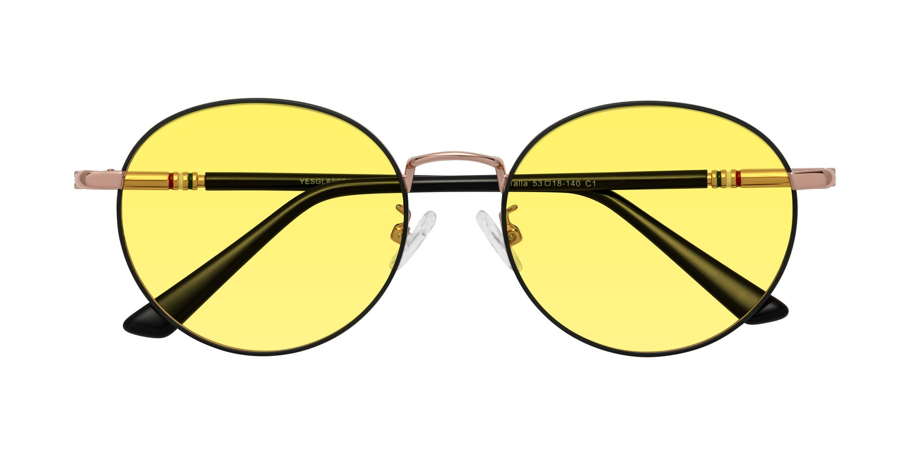 Folded Front of Talla in Charcoal Green-Rose Gold with Medium Yellow Tinted Lenses