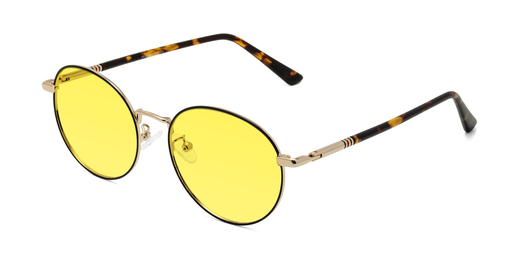 Angle of Talla in Charcoal Green-Rose Gold with Medium Yellow Tinted Lenses