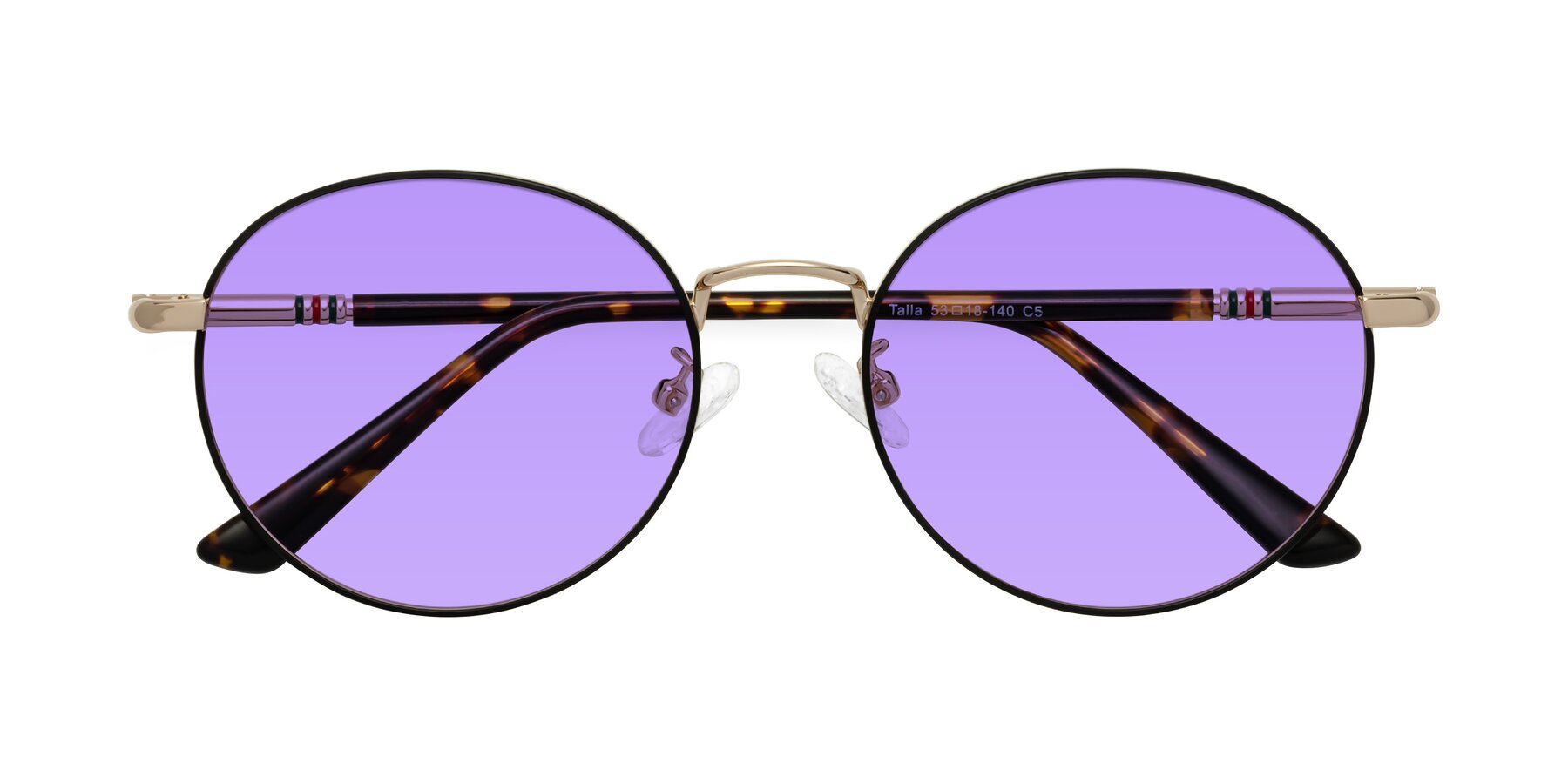 Folded Front of Talla in Charcoal Green-Rose Gold with Medium Purple Tinted Lenses