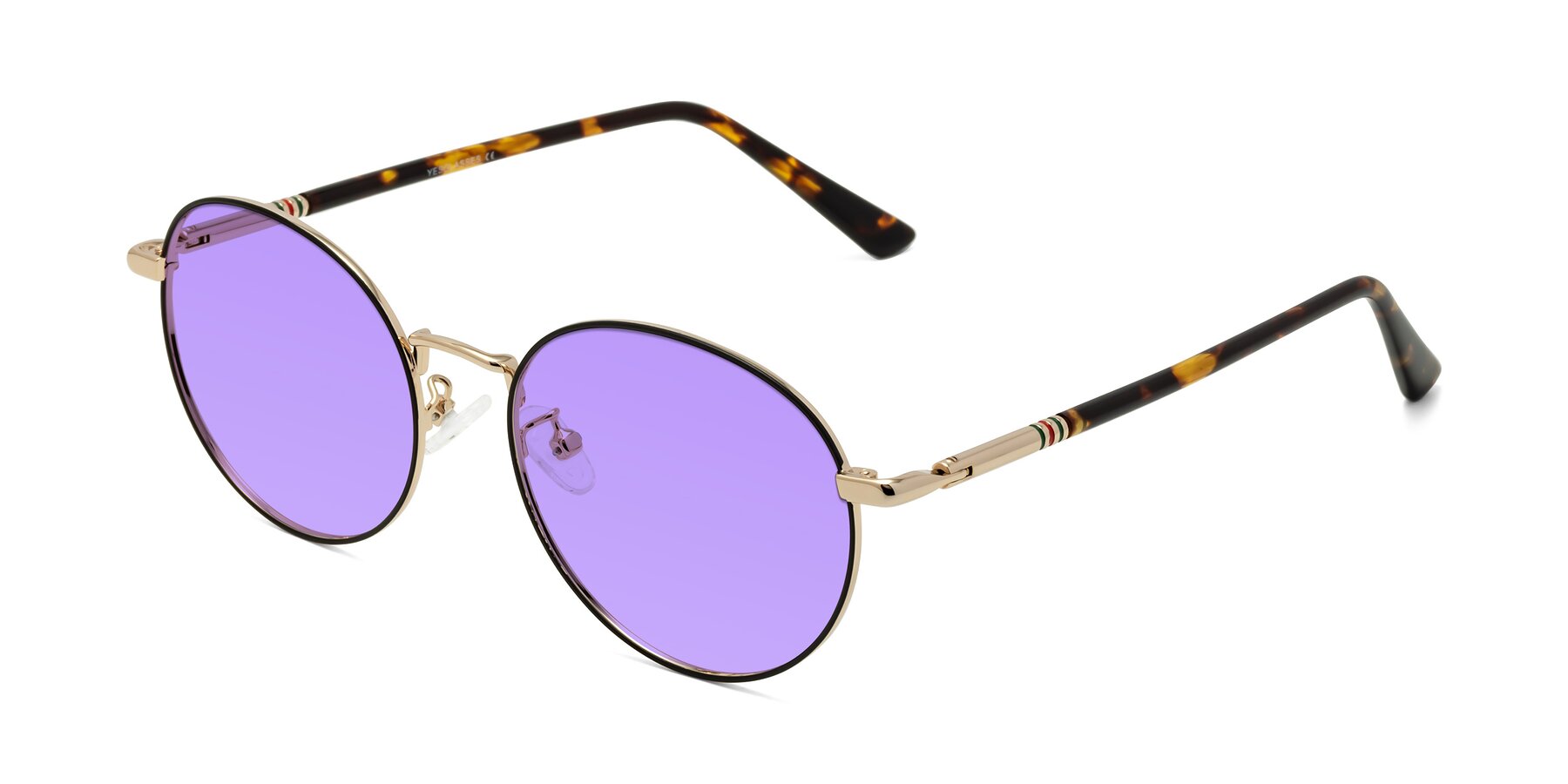 Angle of Talla in Charcoal Green-Rose Gold with Medium Purple Tinted Lenses