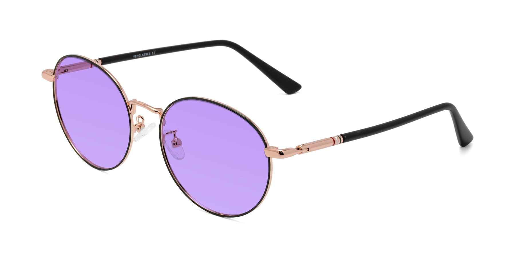 Angle of Talla in Charcoal Green-Rose Gold with Medium Purple Tinted Lenses