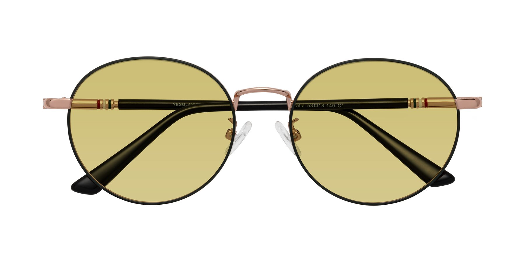 Folded Front of Talla in Charcoal Green-Rose Gold with Medium Champagne Tinted Lenses