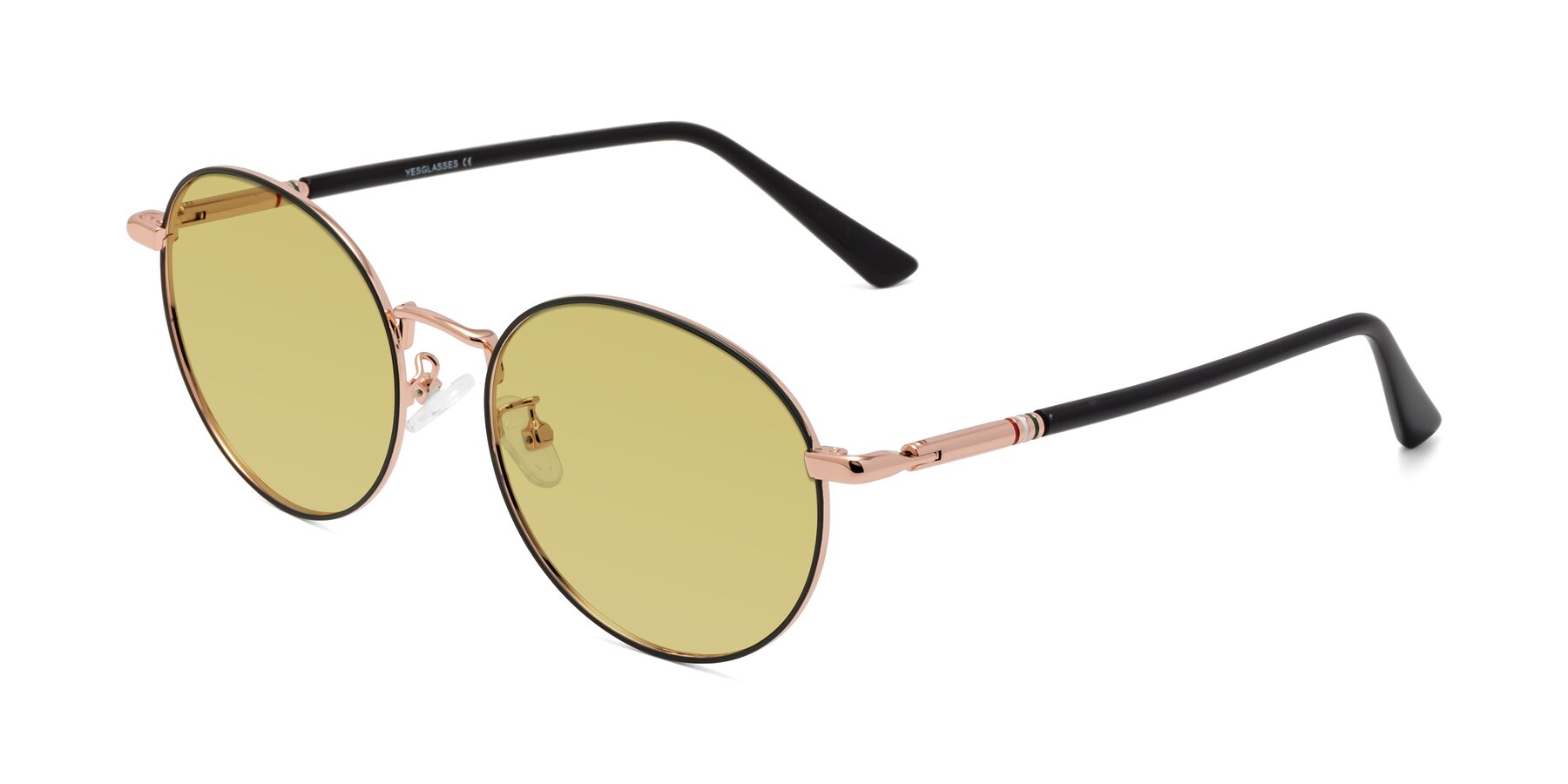 Angle of Talla in Charcoal Green-Rose Gold with Medium Champagne Tinted Lenses