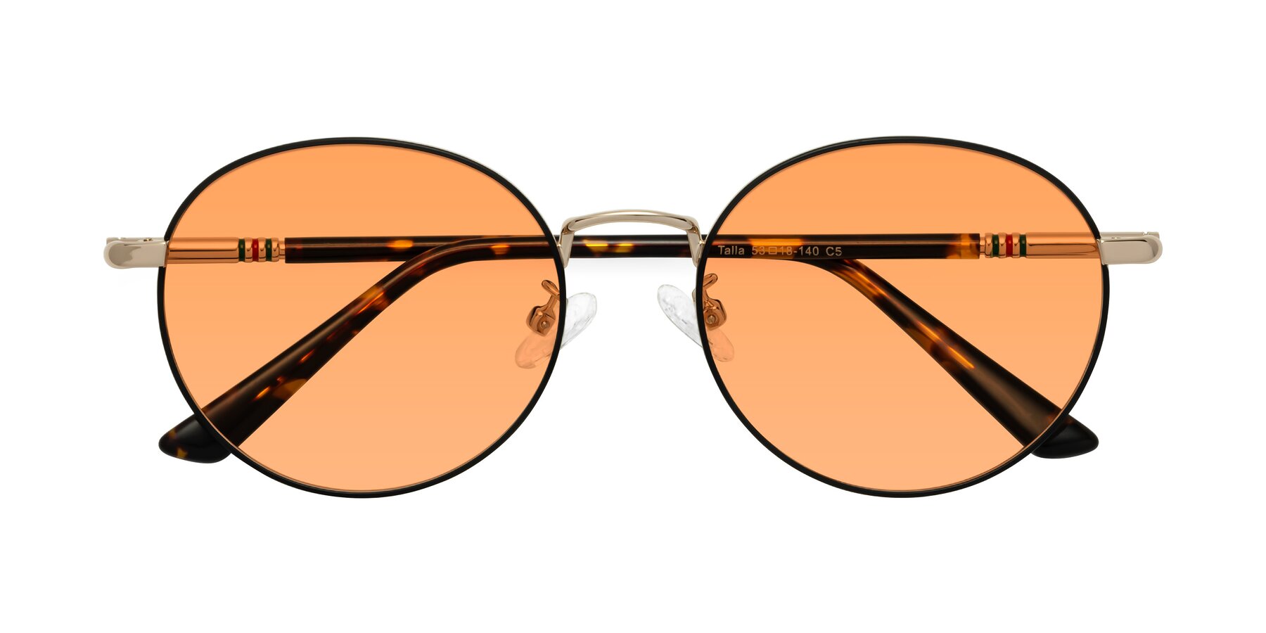 Folded Front of Talla in Charcoal Green-Rose Gold with Medium Orange Tinted Lenses