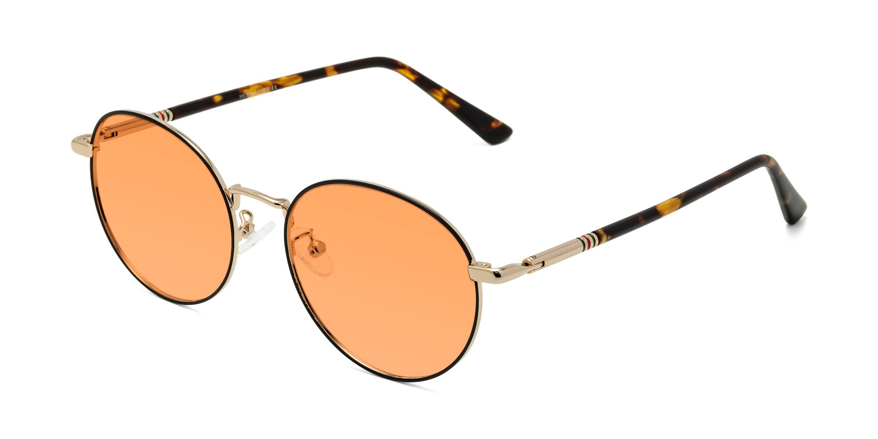 Angle of Talla in Charcoal Green-Rose Gold with Medium Orange Tinted Lenses