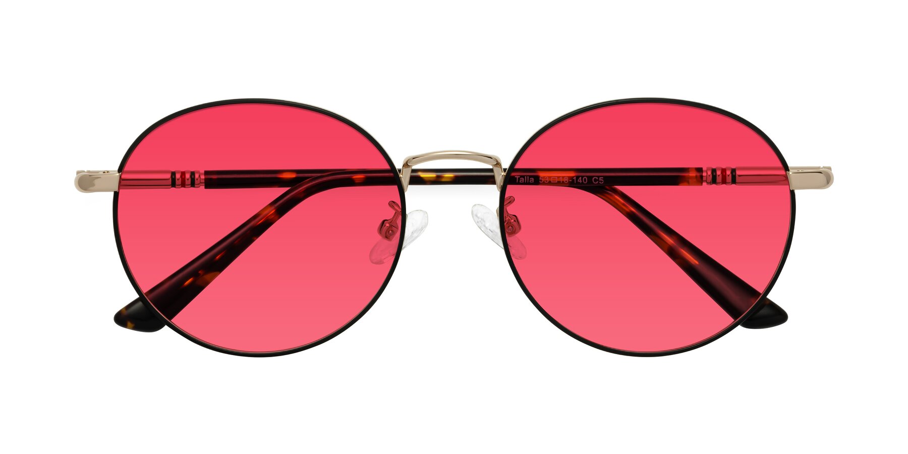 Folded Front of Talla in Charcoal Green-Rose Gold with Red Tinted Lenses