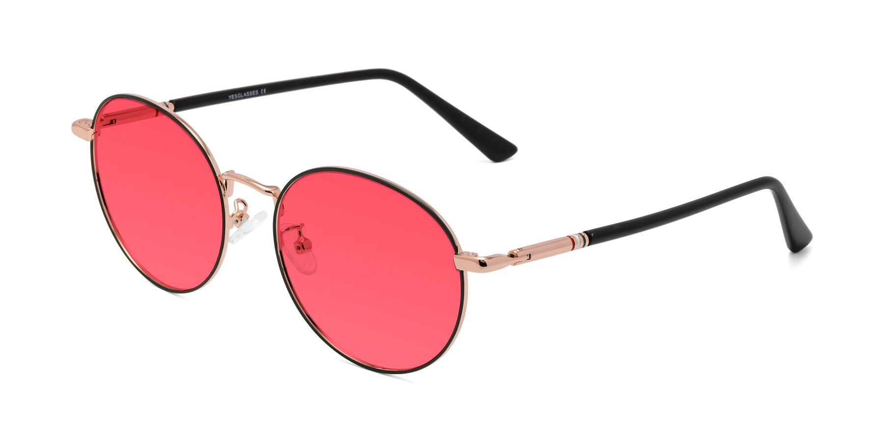 Angle of Talla in Charcoal Green-Rose Gold with Red Tinted Lenses