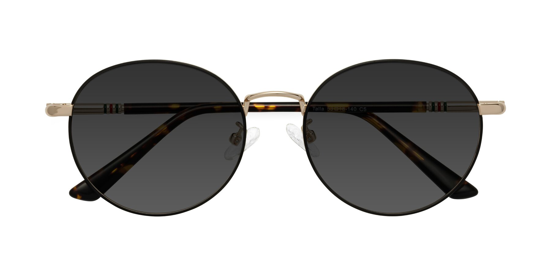 Folded Front of Talla in Charcoal Green-Rose Gold with Gray Tinted Lenses