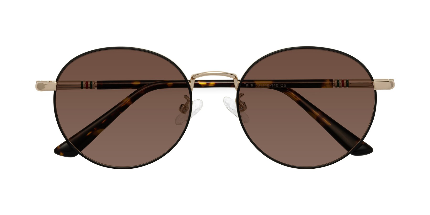 Folded Front of Talla in Charcoal Green-Rose Gold with Brown Tinted Lenses