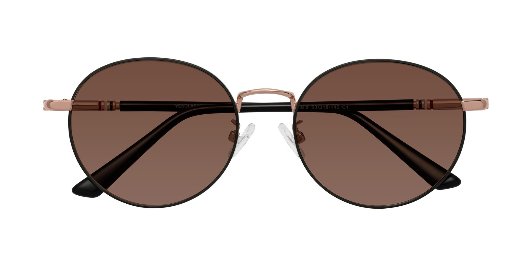 Folded Front of Talla in Charcoal Green-Rose Gold with Brown Tinted Lenses