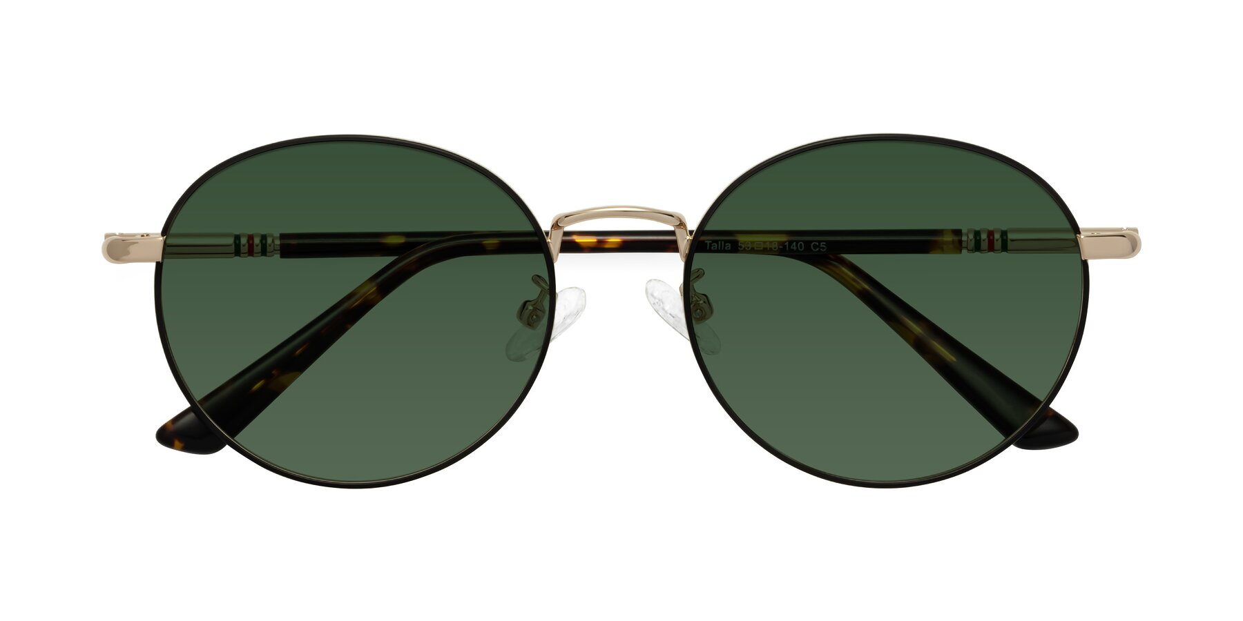 Folded Front of Talla in Charcoal Green-Rose Gold with Green Tinted Lenses