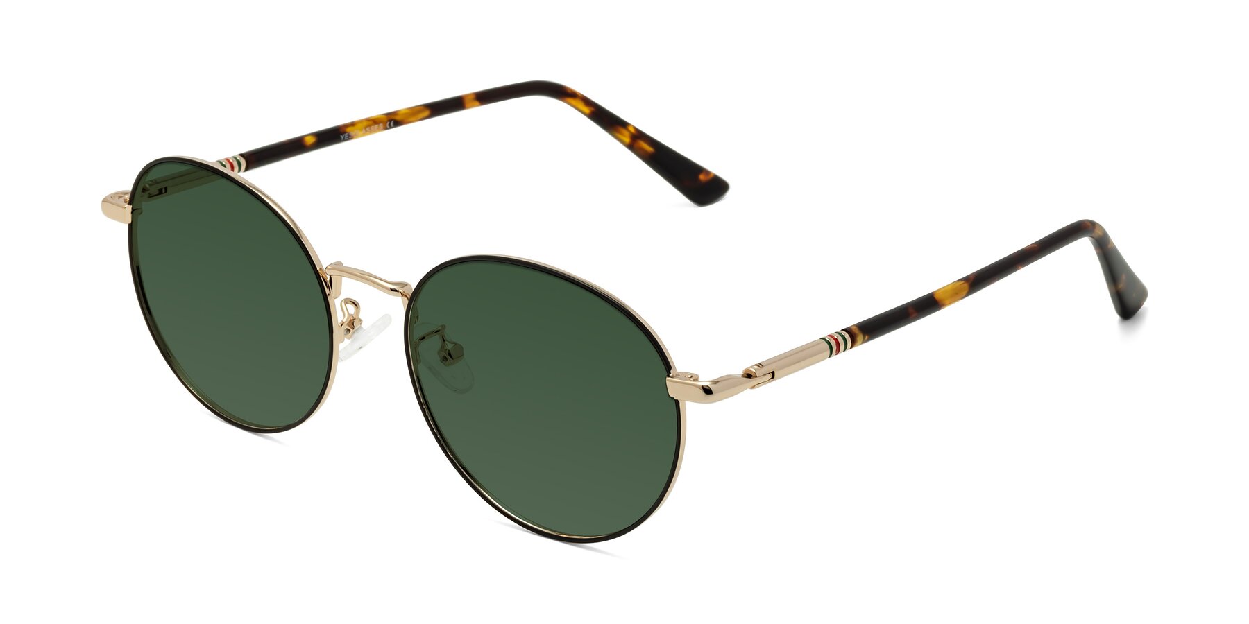 Angle of Talla in Charcoal Green-Rose Gold with Green Tinted Lenses