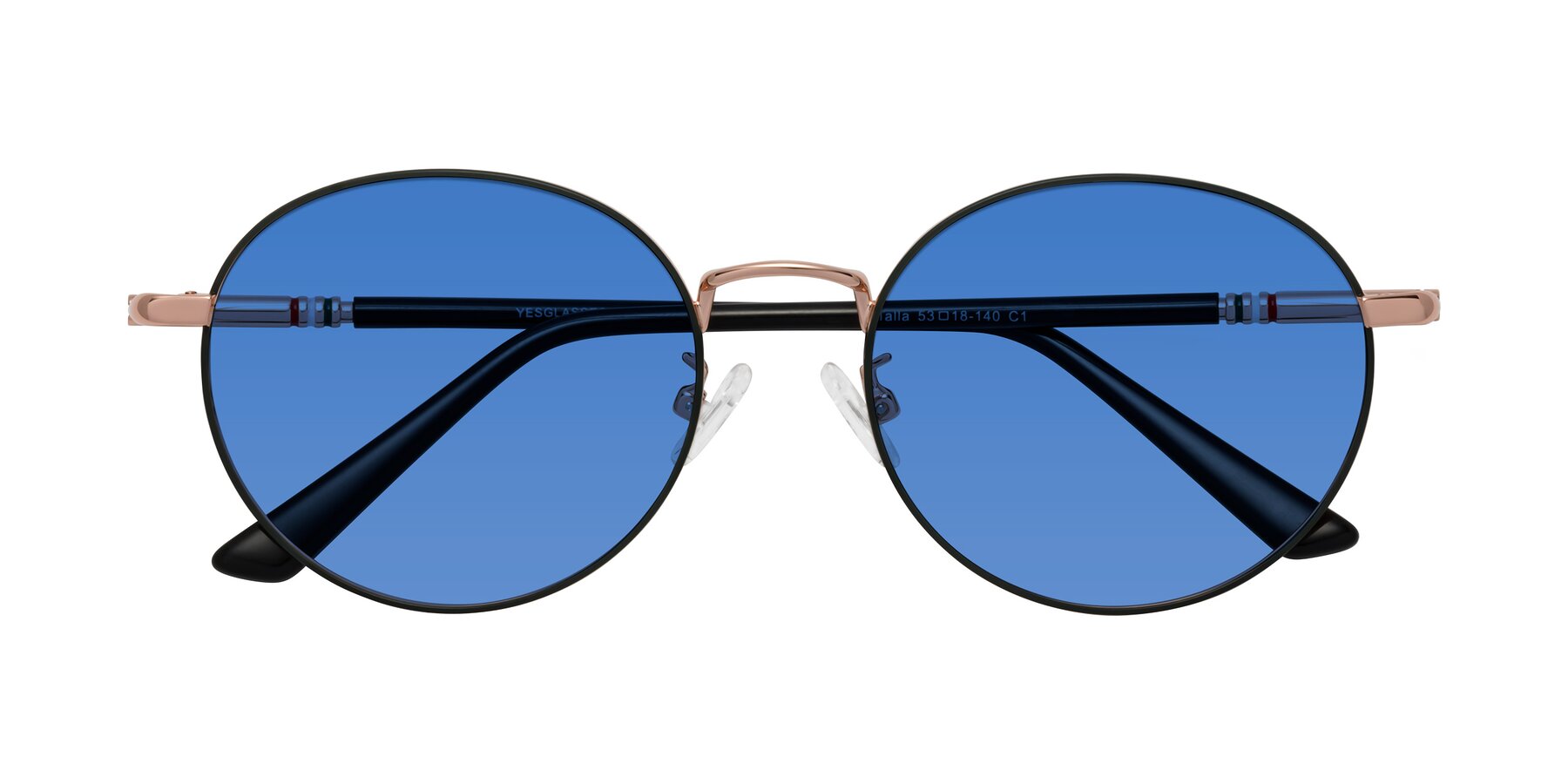 Folded Front of Talla in Charcoal Green-Rose Gold with Blue Tinted Lenses