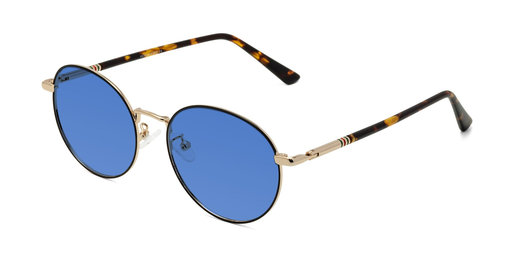 Angle of Talla in Charcoal Green-Rose Gold with Blue Tinted Lenses