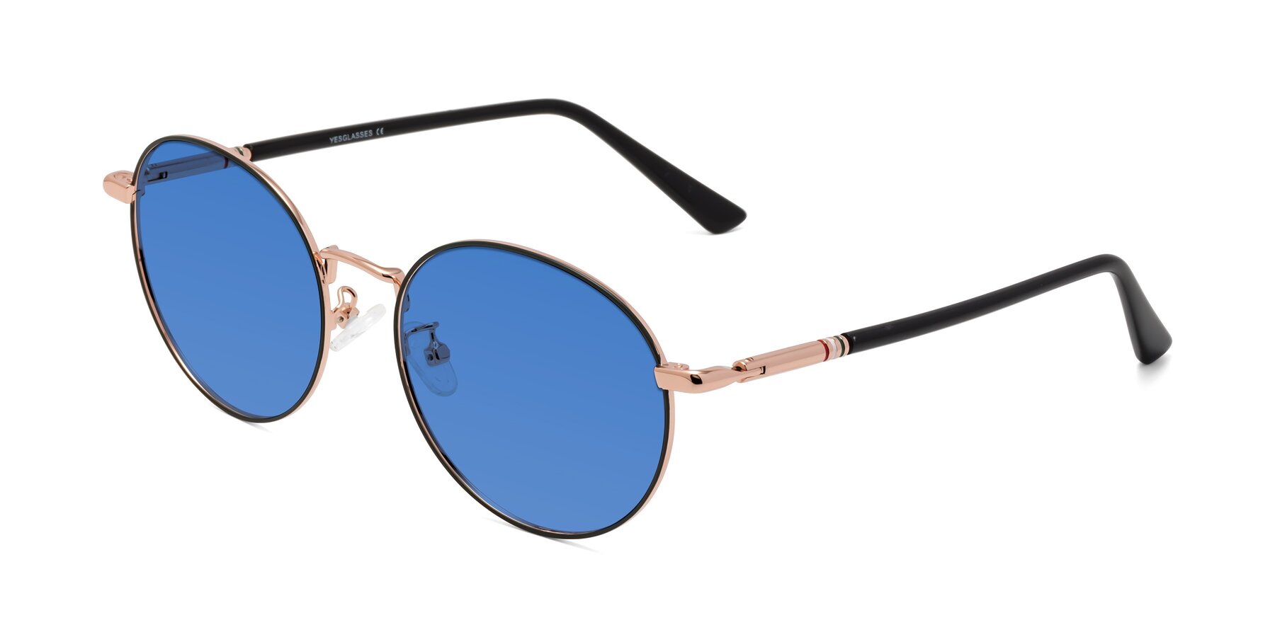 Angle of Talla in Charcoal Green-Rose Gold with Blue Tinted Lenses