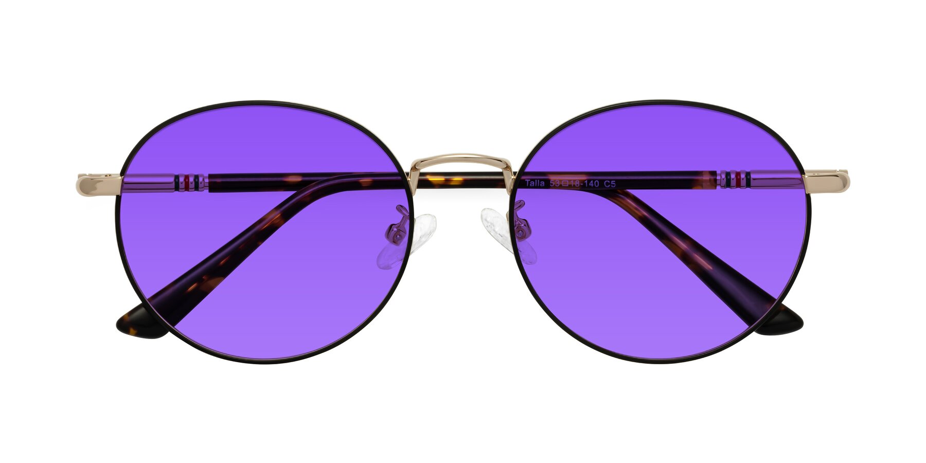 Folded Front of Talla in Charcoal Green-Rose Gold with Purple Tinted Lenses