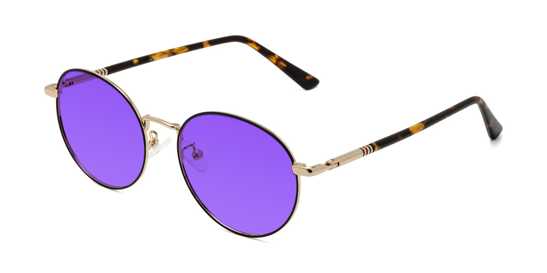 Angle of Talla in Charcoal Green-Rose Gold with Purple Tinted Lenses